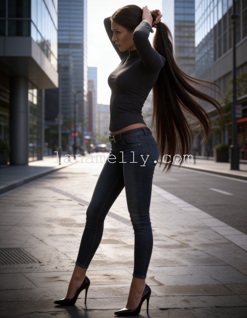 Sexy jeans girl urban street style high heels